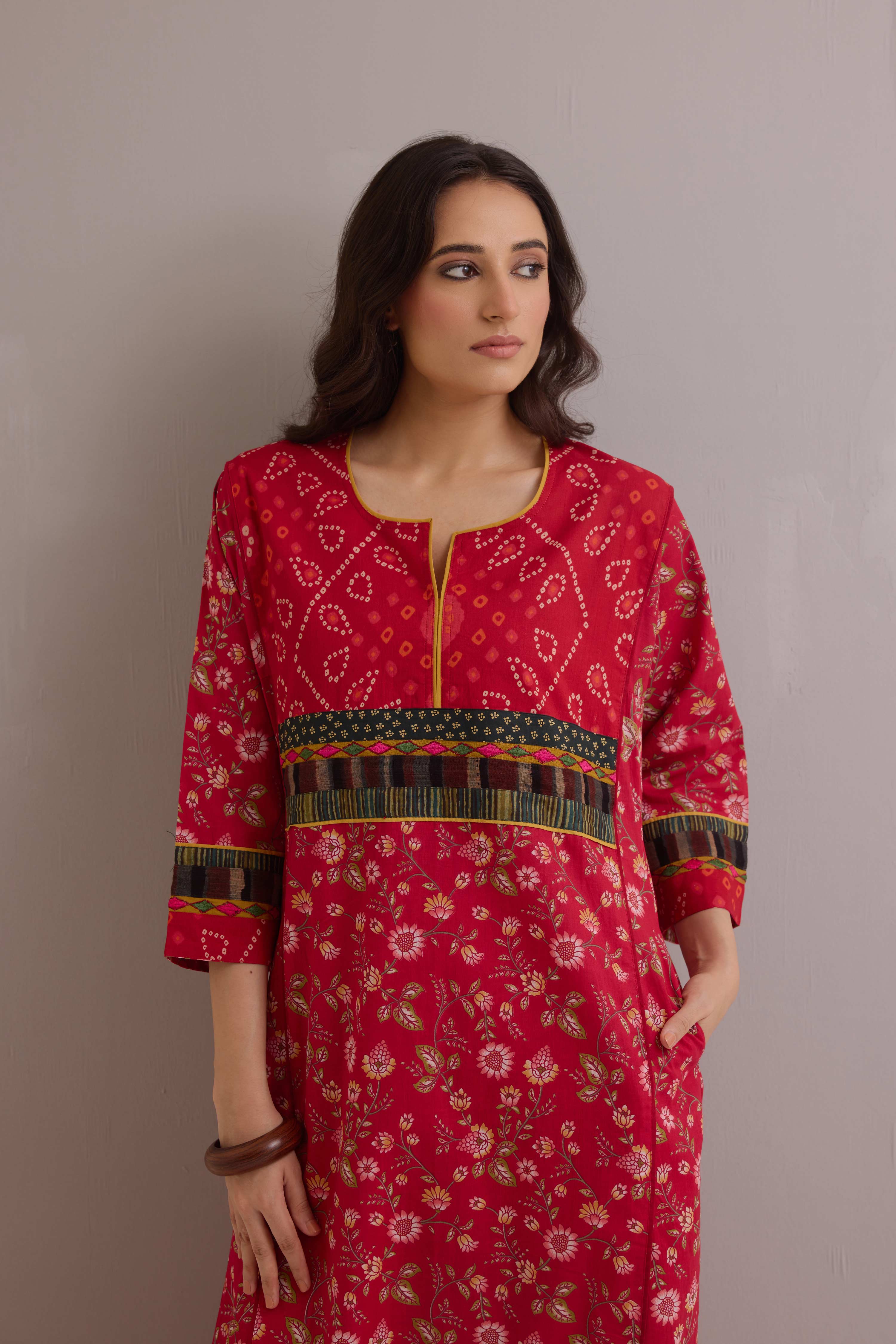 Rozana Cotton Printed Caftan Red