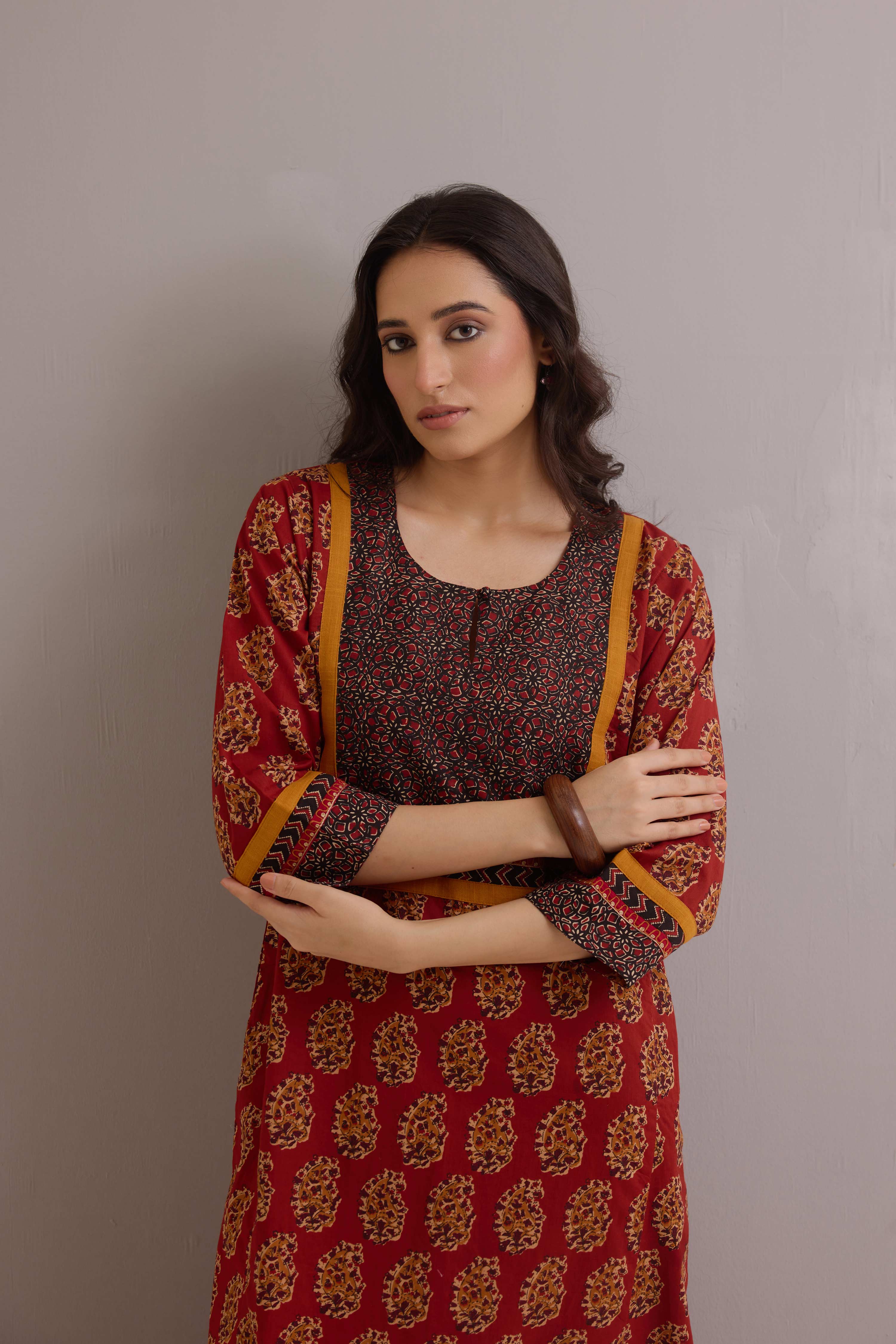 Rozana Cotton Printed Caftan Rust
