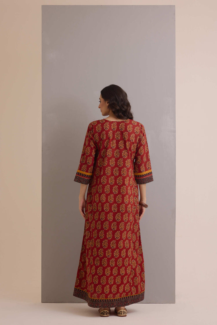 Rozana Cotton Printed Caftan Rust
