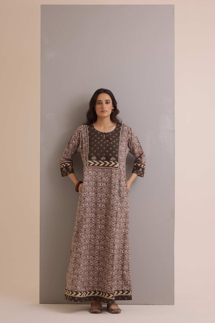 Rozana Cotton Printed Caftan Grey