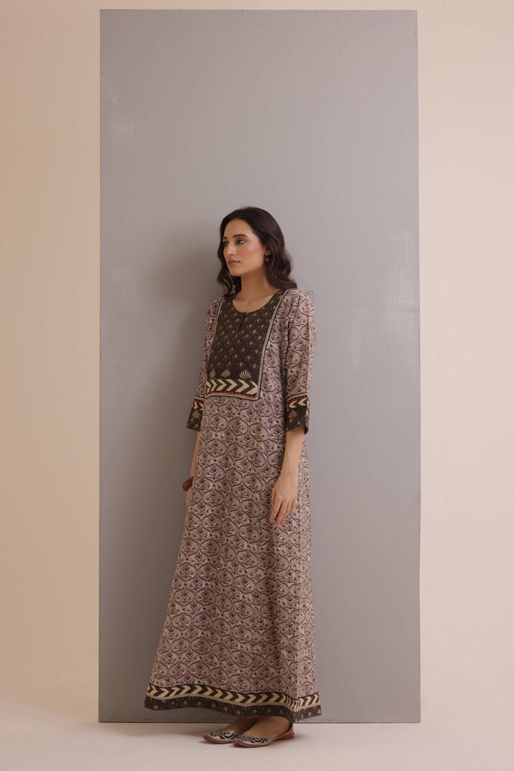 Rozana Cotton Printed Caftan Grey