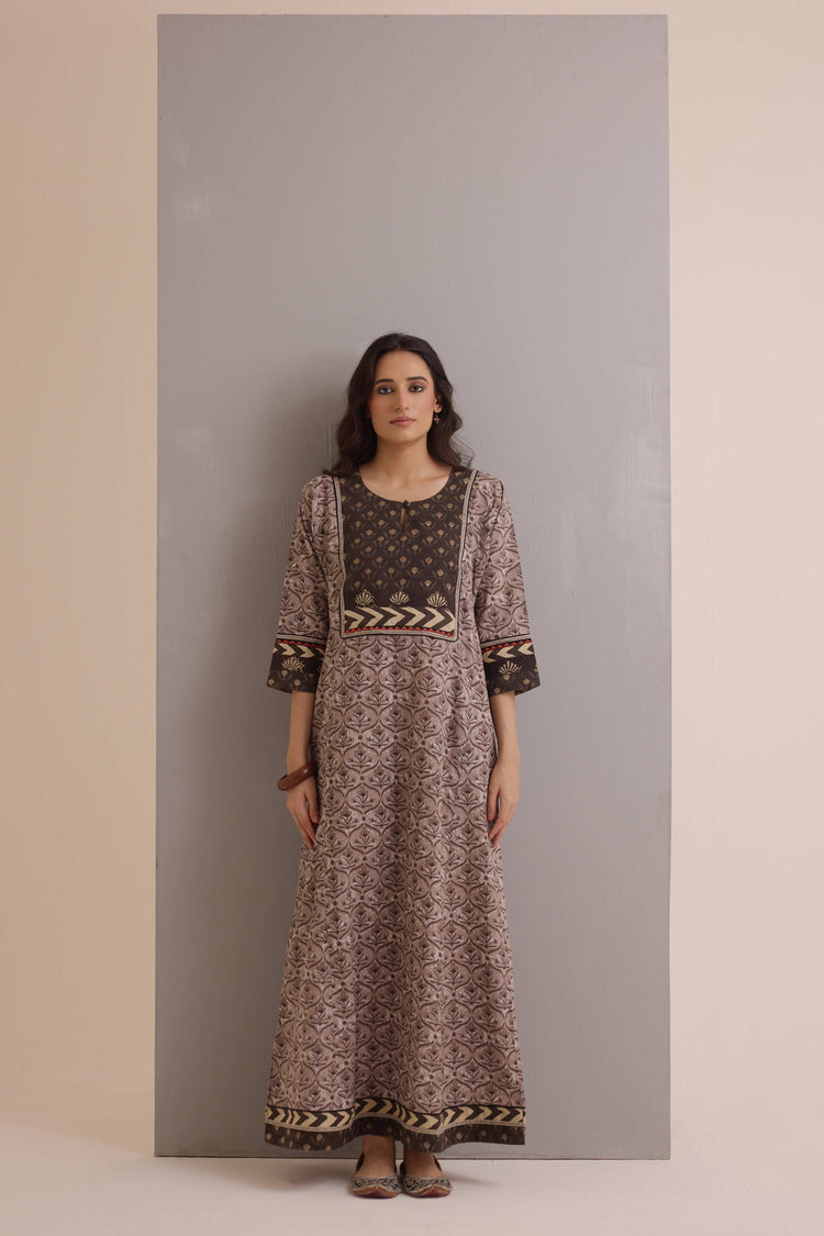 Rozana Cotton Printed Caftan Grey