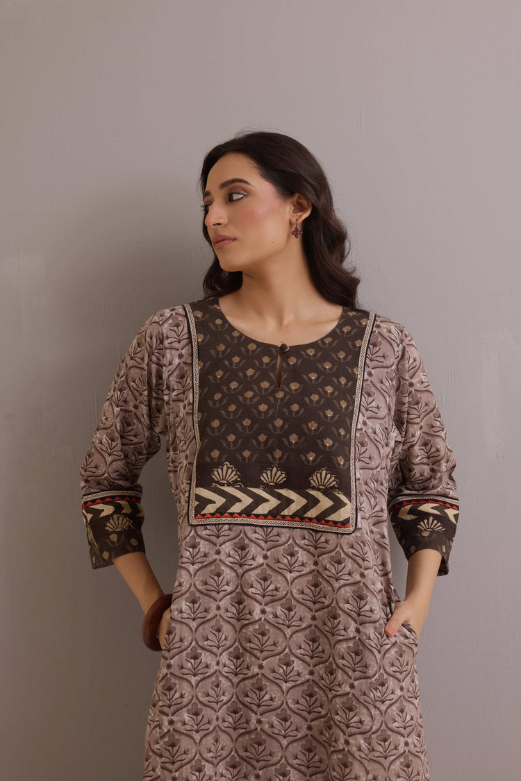 Rozana Cotton Printed Caftan Grey