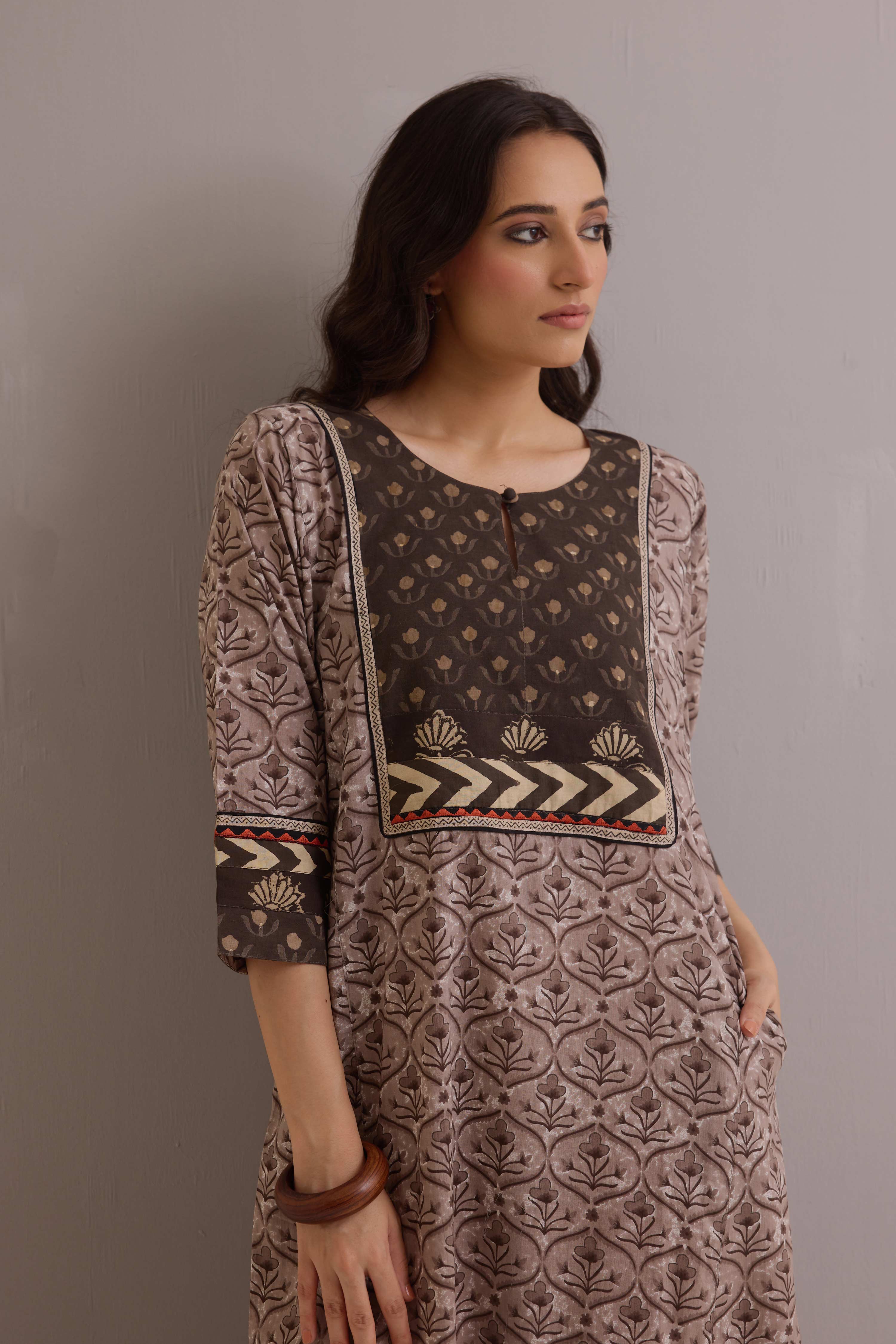Rozana Cotton Printed Caftan Grey