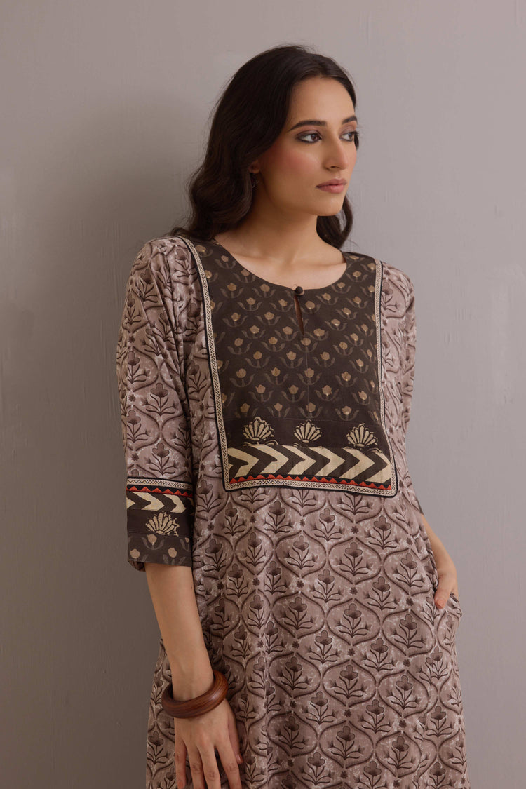 Rozana Cotton Printed Caftan Grey