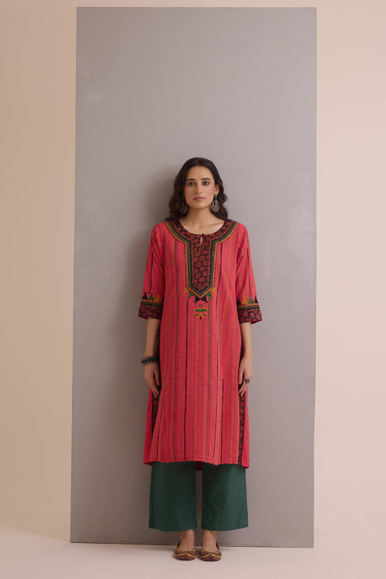 Rozana Embroidered Cotton Ensemble Red (Set of 3)