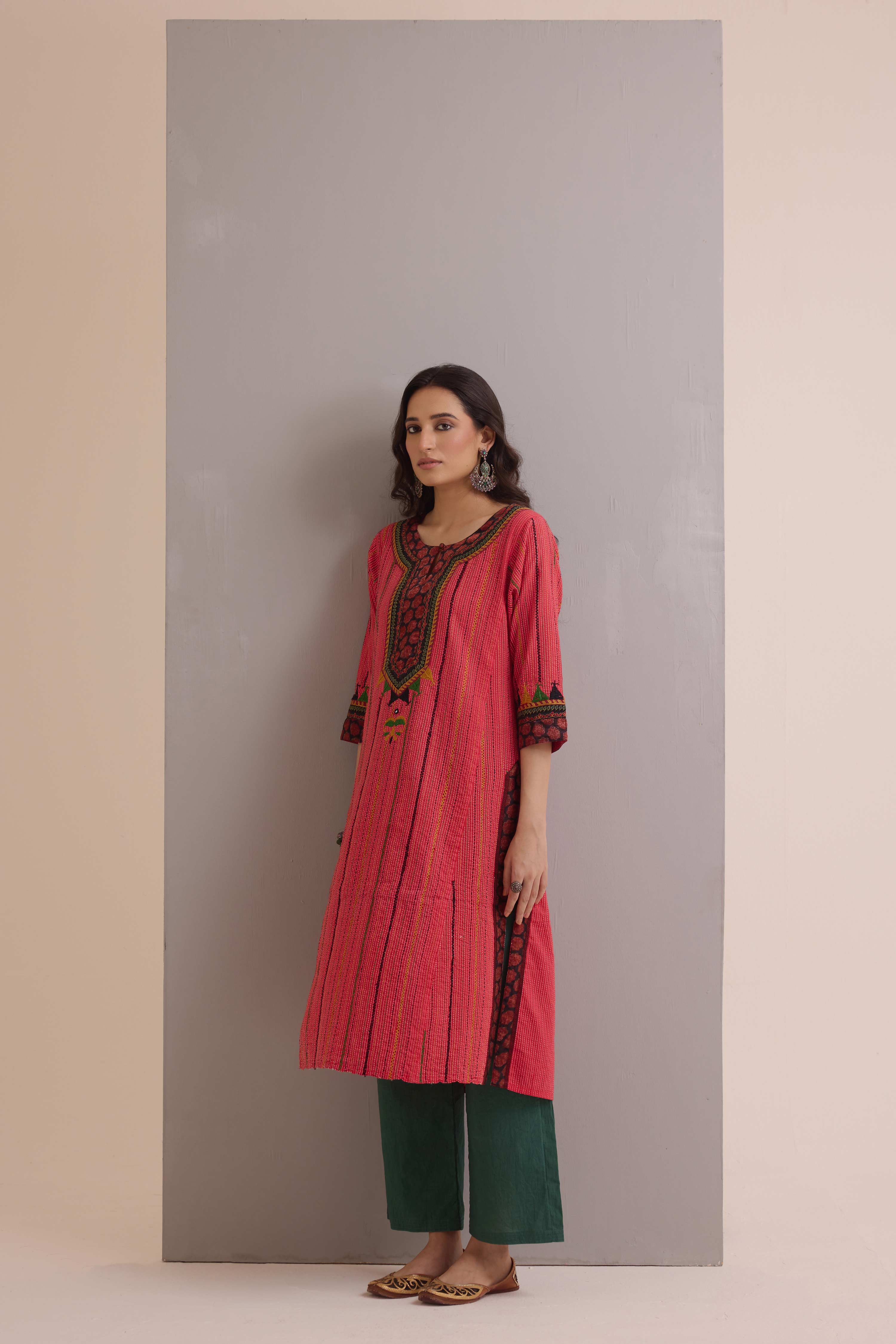 Rozana Embroidered Cotton Ensemble Red (Set of 3)