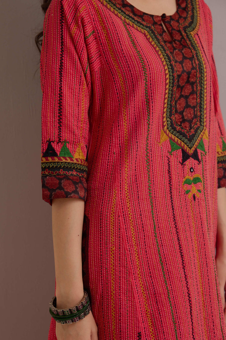 Rozana Embroidered Cotton Ensemble Red (Set of 3)