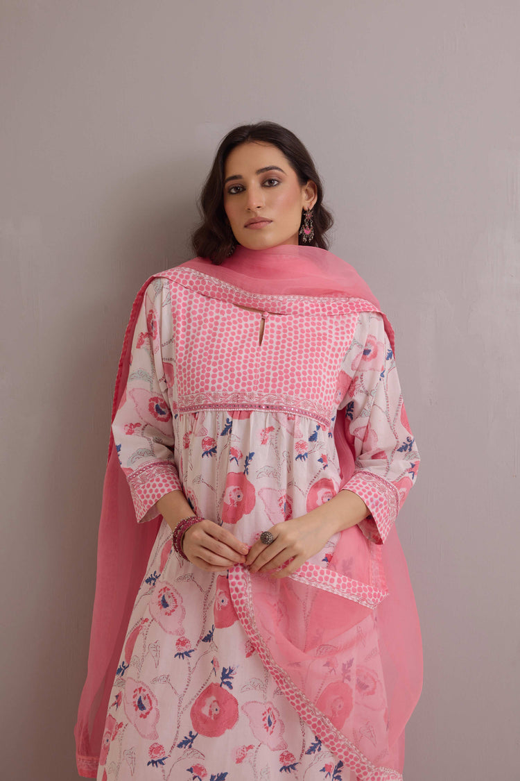 Banjara Cotton Hand Block Printed Kurta Cream Pink