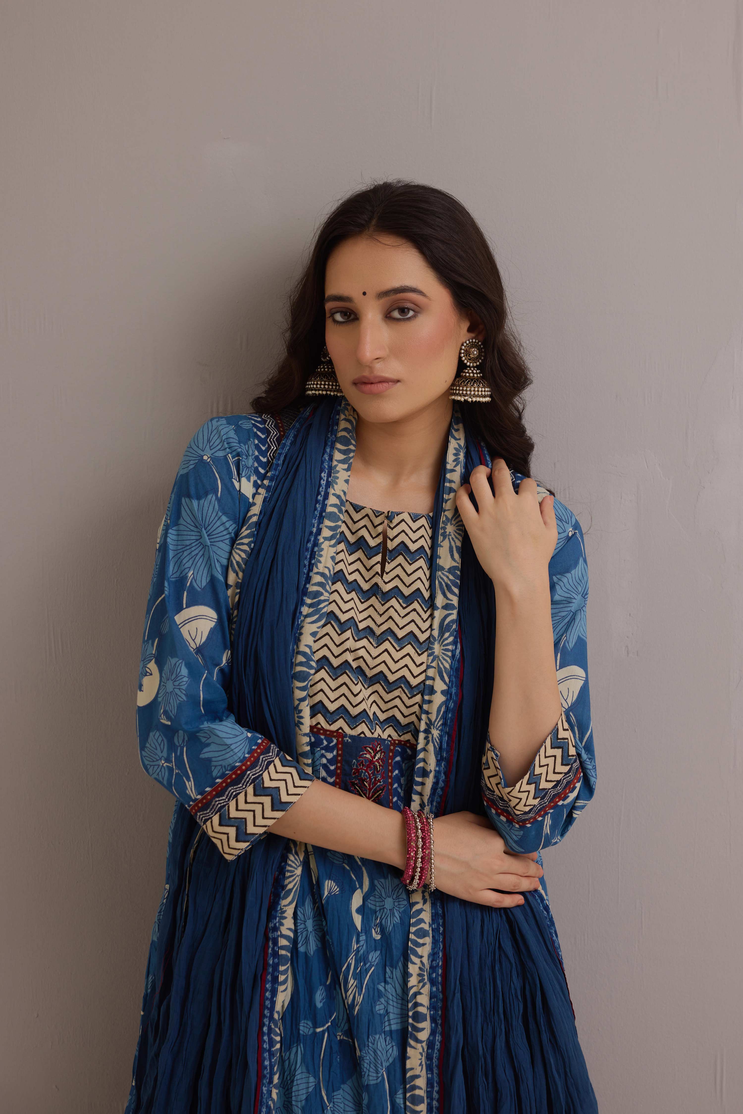Cotton Crinkle Dupatta Blue