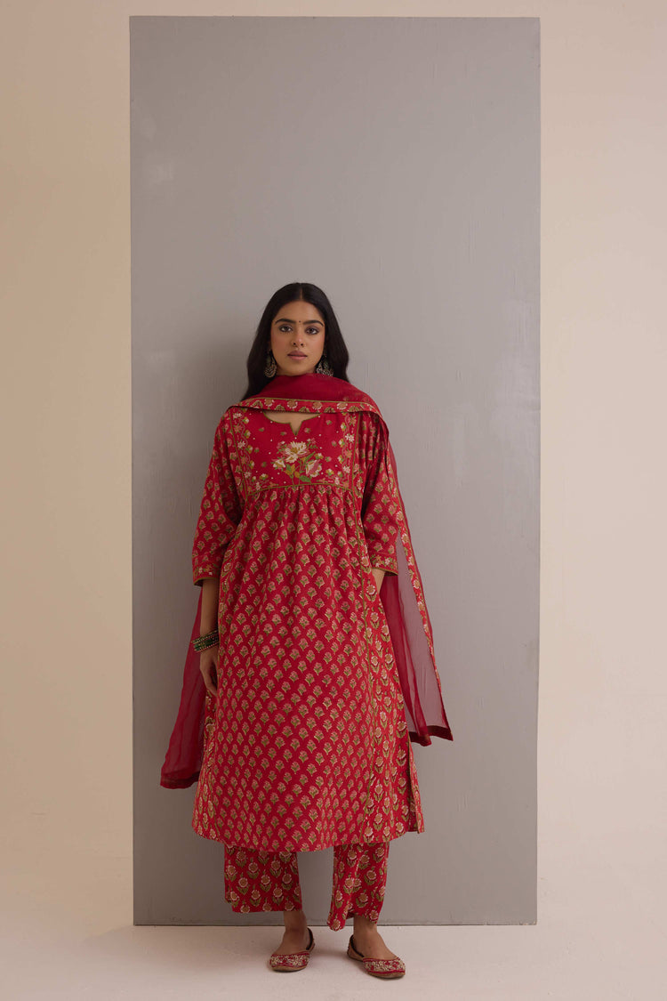 Treated Chiffon Dupatta Red