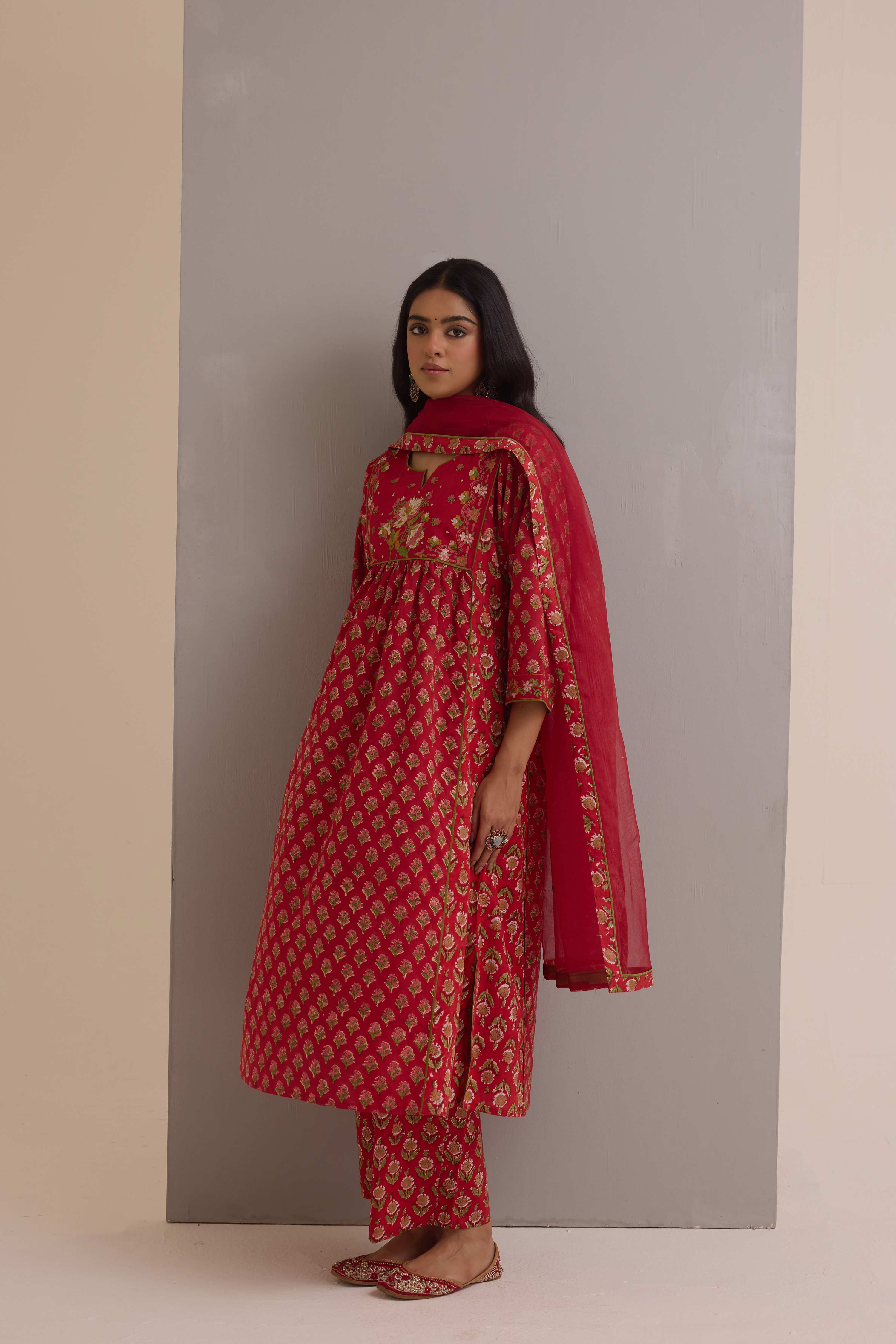 Treated Chiffon Dupatta Red