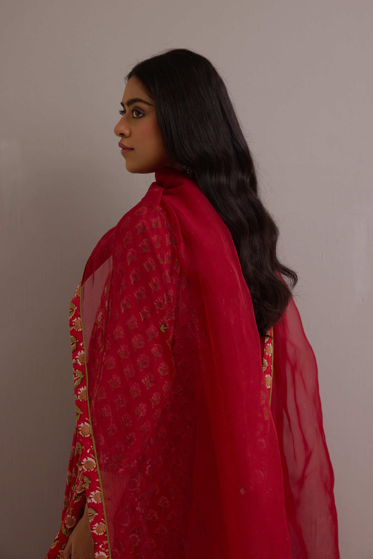 Treated Chiffon Dupatta Red