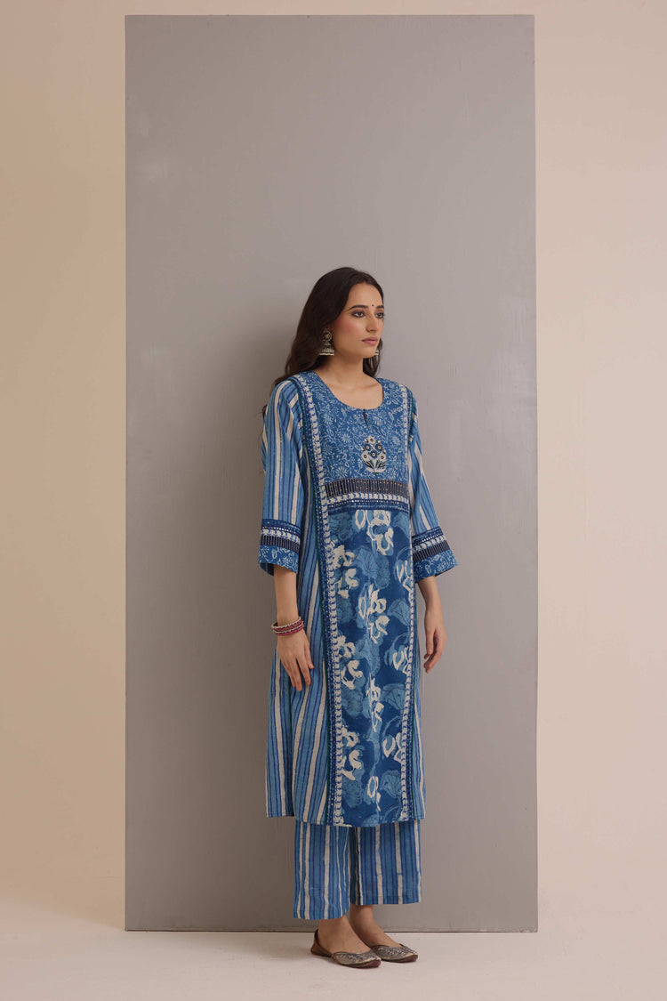 Straight Cotton Hand Block Printed Pant Indigo