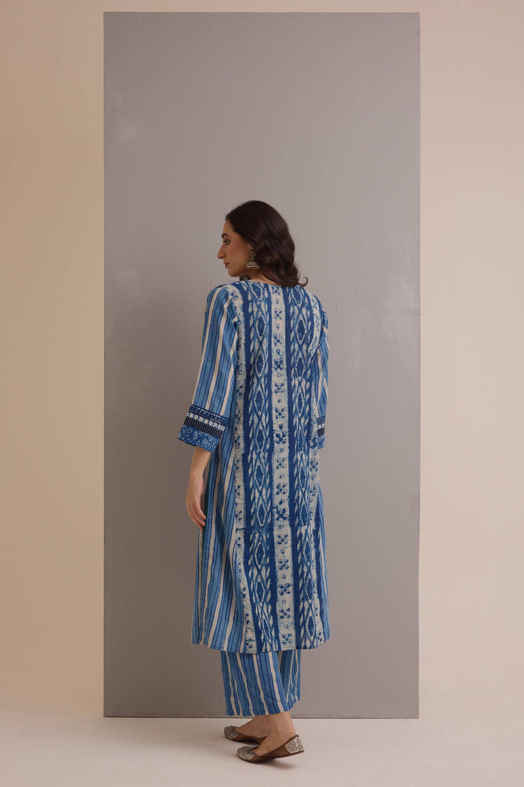 Rozana Cotton Hand Block Printed Kurta Blue