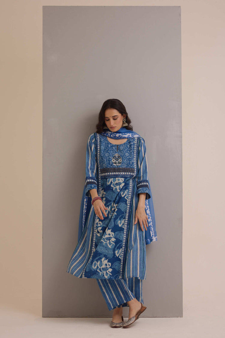 Rozana Cotton Hand Block Printed Kurta Blue