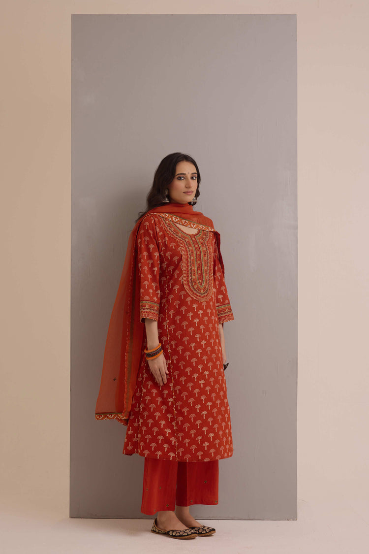 Embroidered Treated Chiffon Dupatta Rust