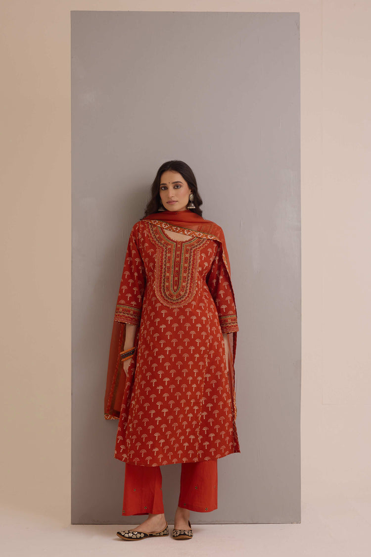 Embroidered Treated Chiffon Dupatta Rust