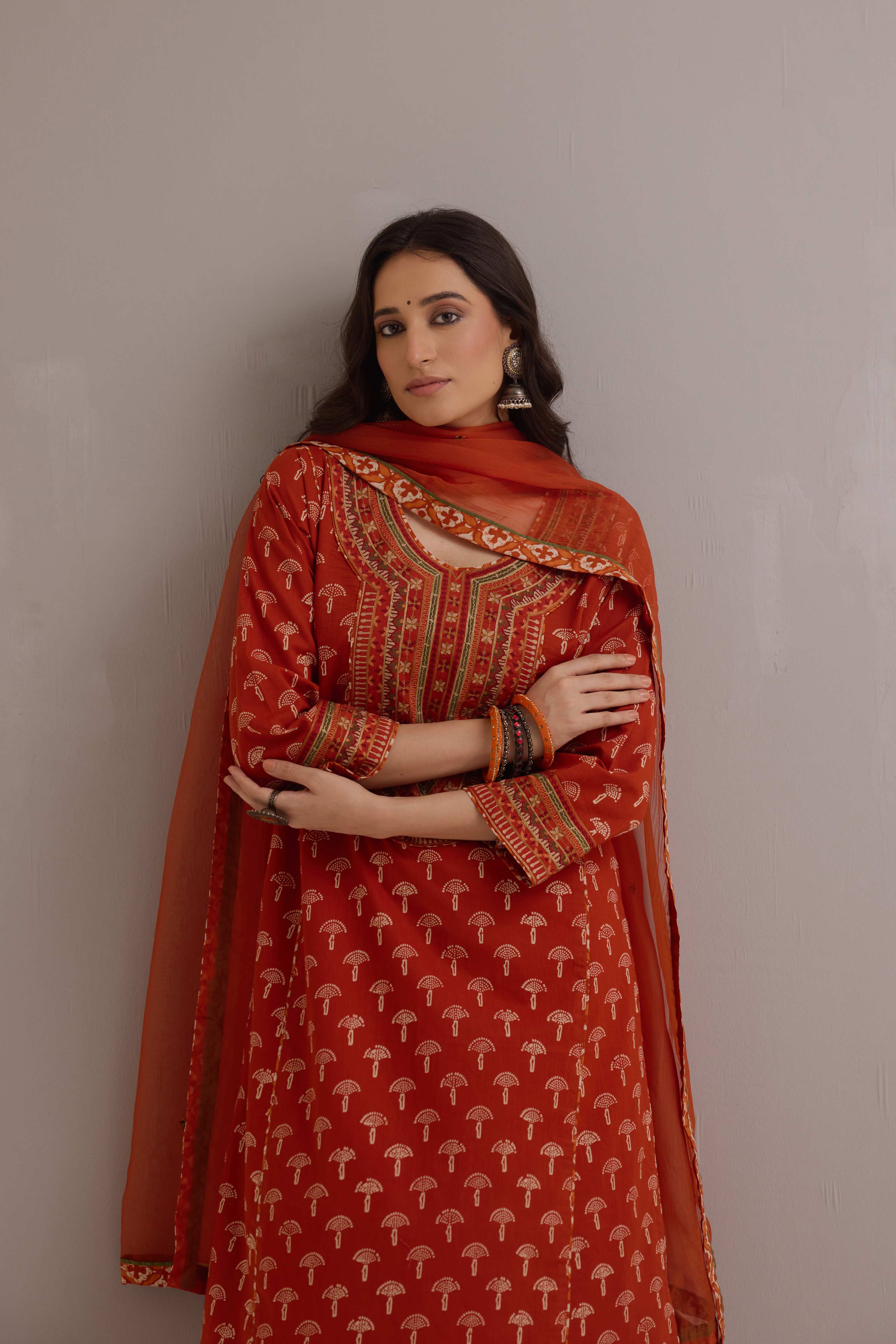 Embroidered Treated Chiffon Dupatta Rust