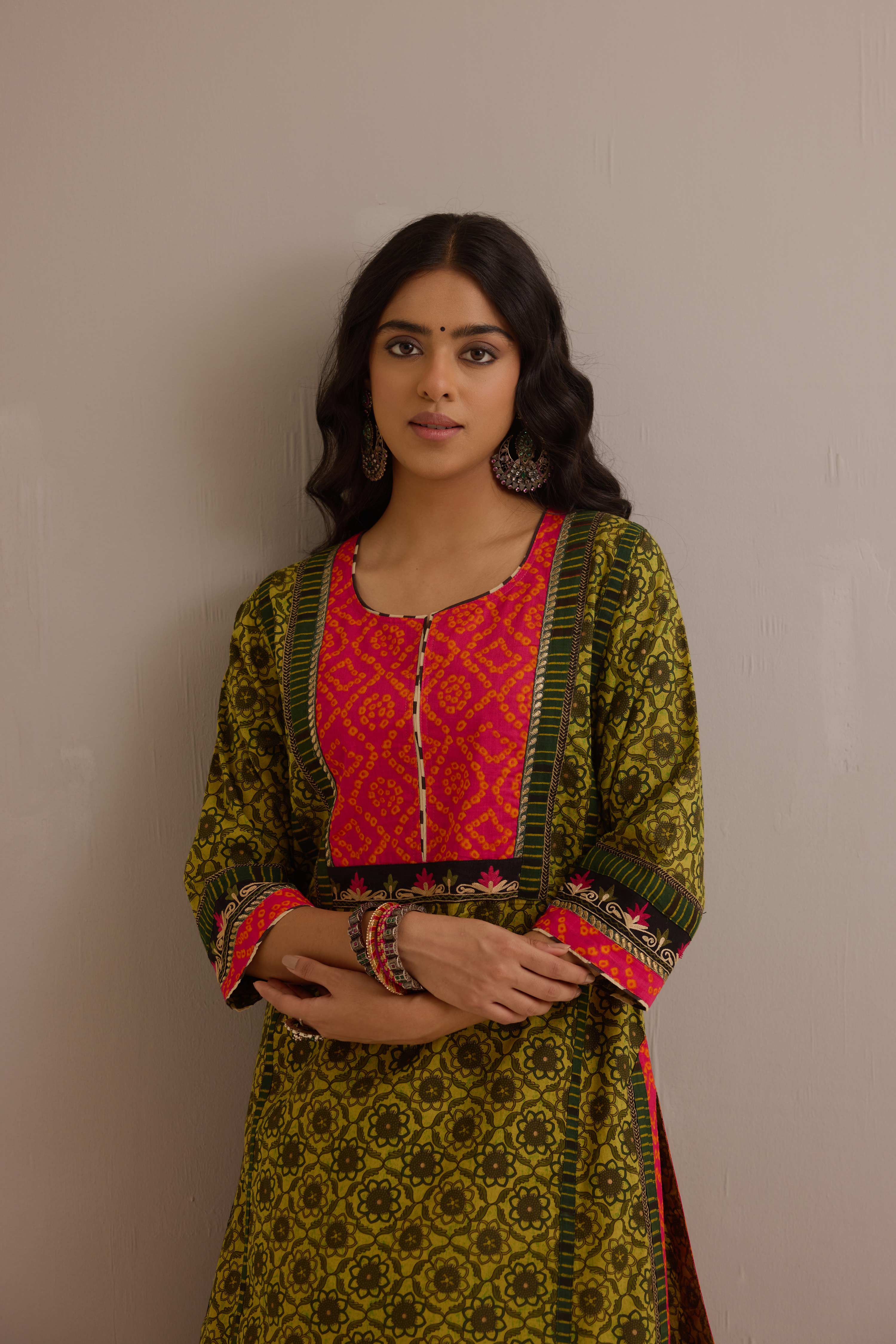 Rozana Cotton Printed Kurta Ensemble Green (Set of 3)