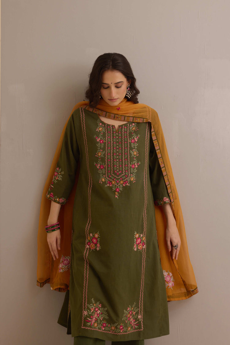 Medh Embroidered Treated Chiffon Dupatta Mustard