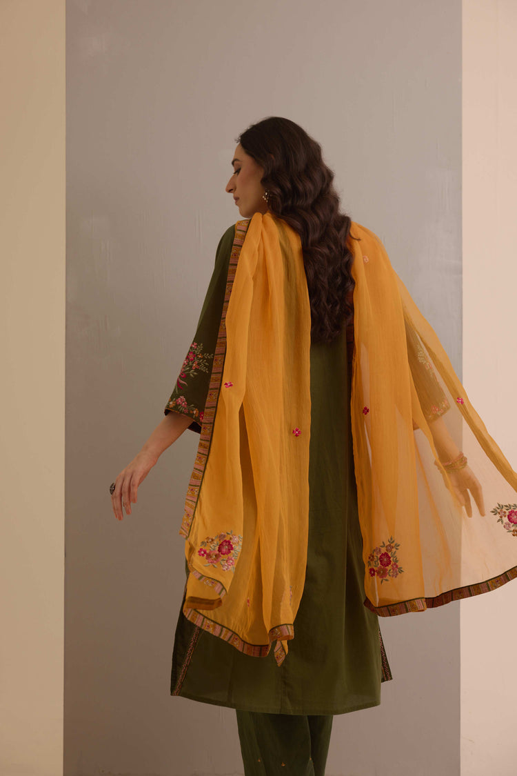 Medh Embroidered Treated Chiffon Dupatta Mustard