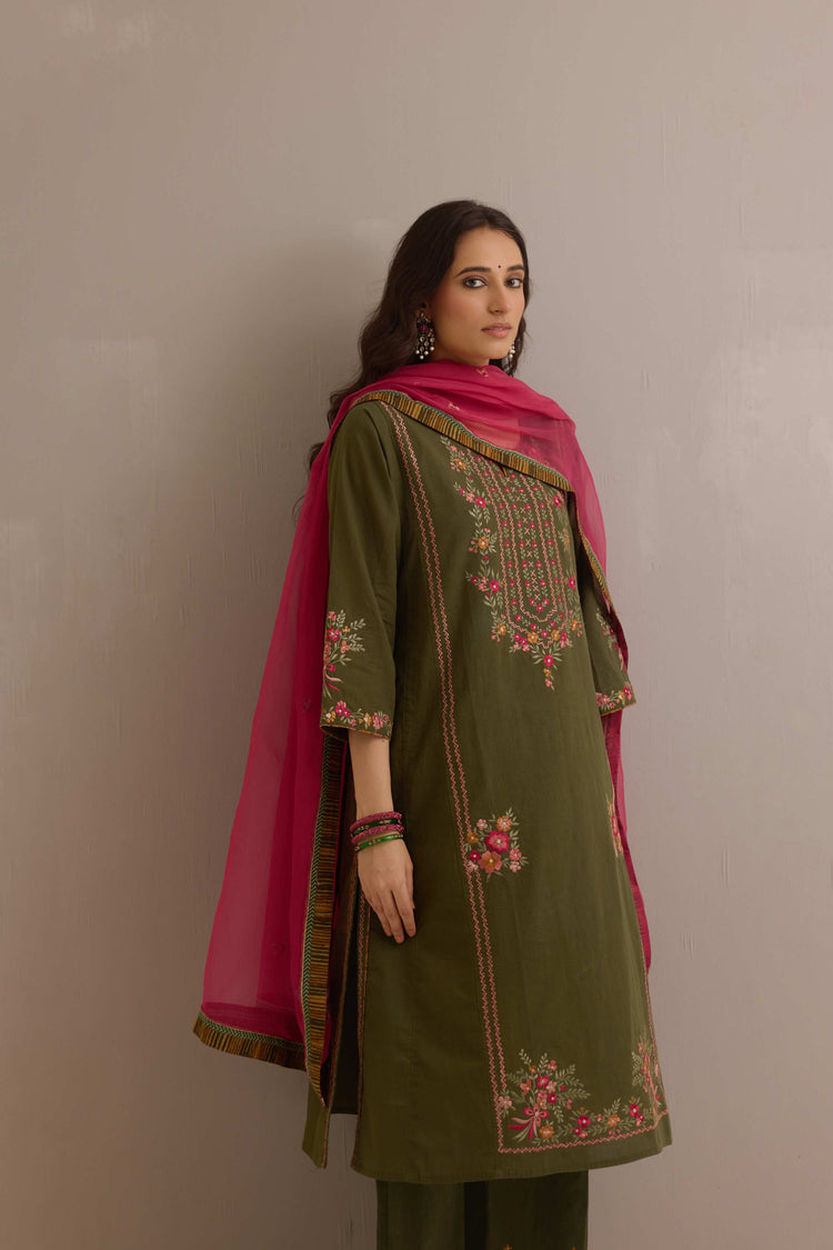 Medh Embroidered Treated Chiffon Dupatta Pink