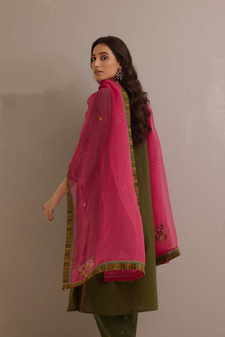 Medh Embroidered Treated Chiffon Dupatta Pink