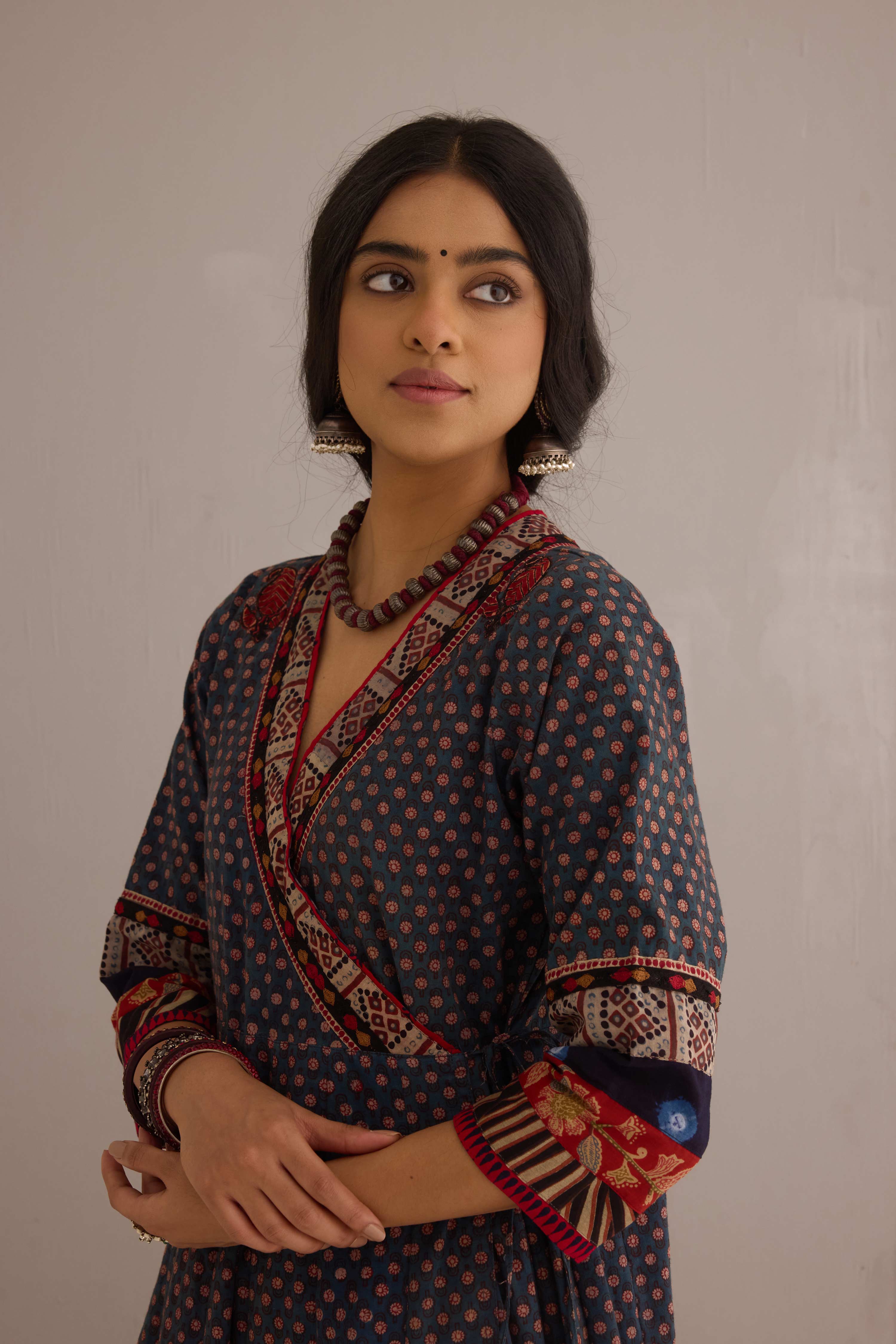 Nargis Cotton Hand Block Printed Angrakha Anarkali Blue