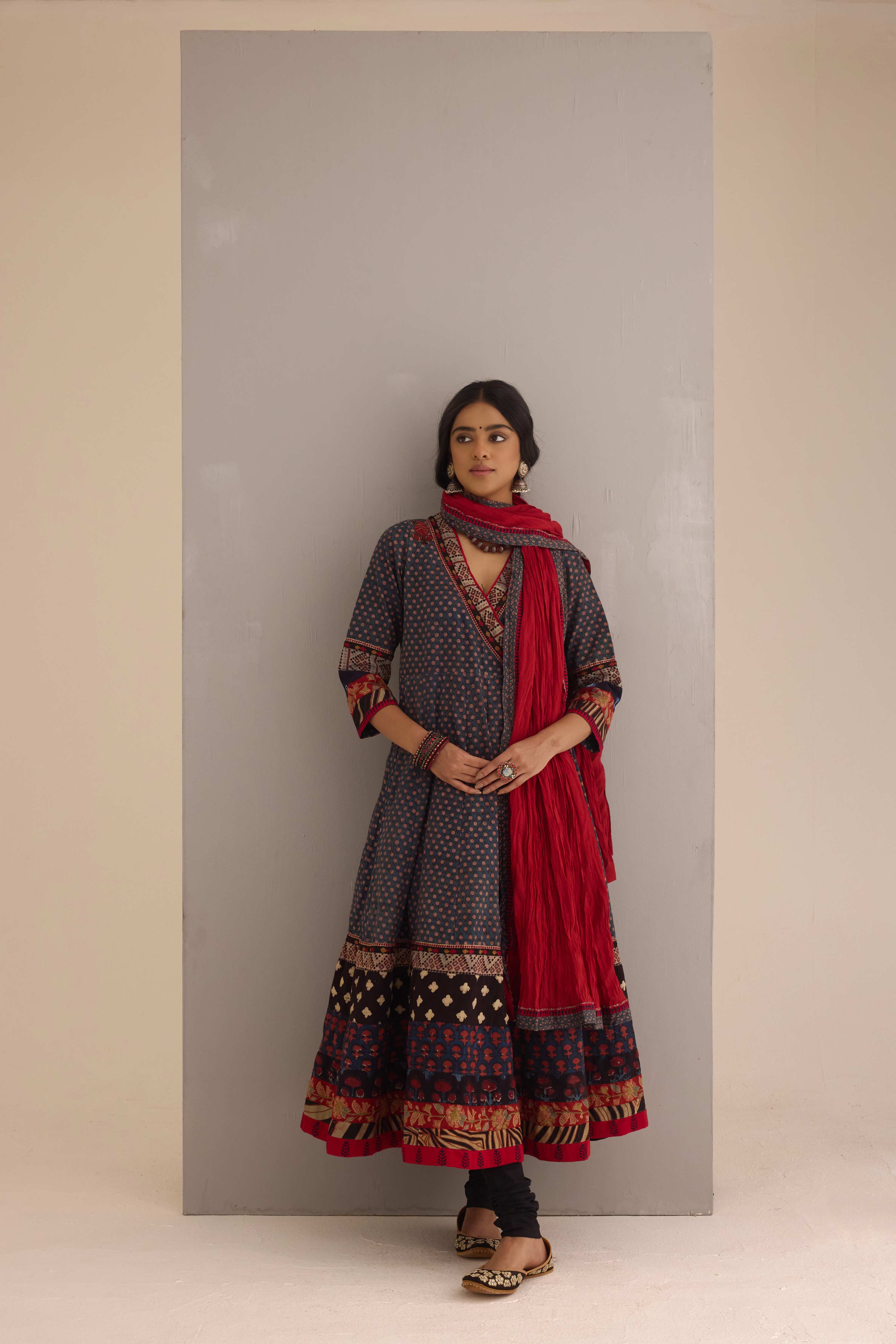 Crinkled Cotton Dupatta Red