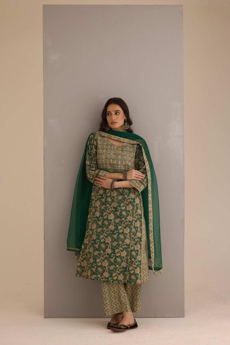 Tulsi Cotton Printed Kurta Green