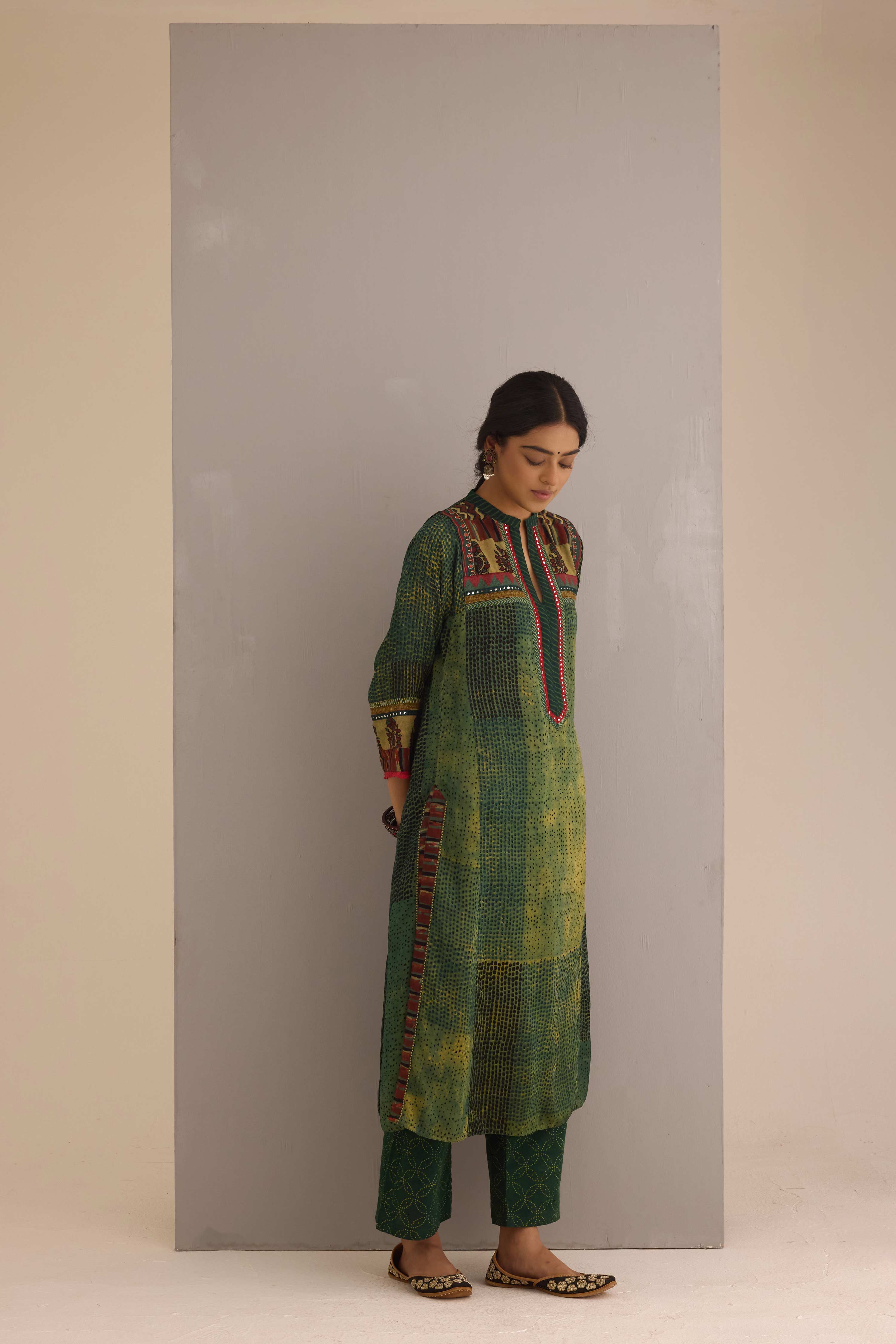 Straight Cotton Hand Block Printed Pant Bottle Green