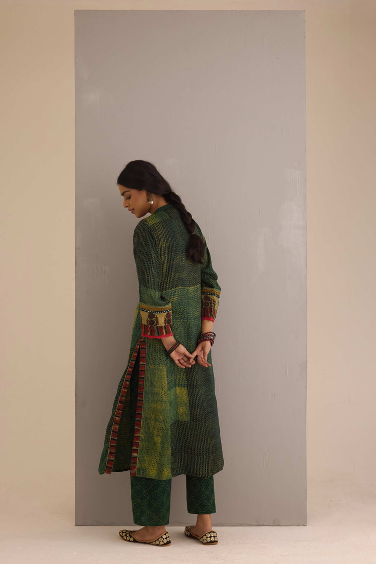 Rozana Modal Silk Hand Block Printed Kurta Green