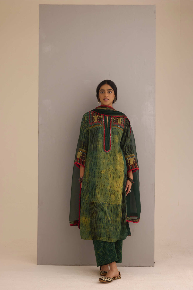 Medh Treated Chiffon Dupatta Green