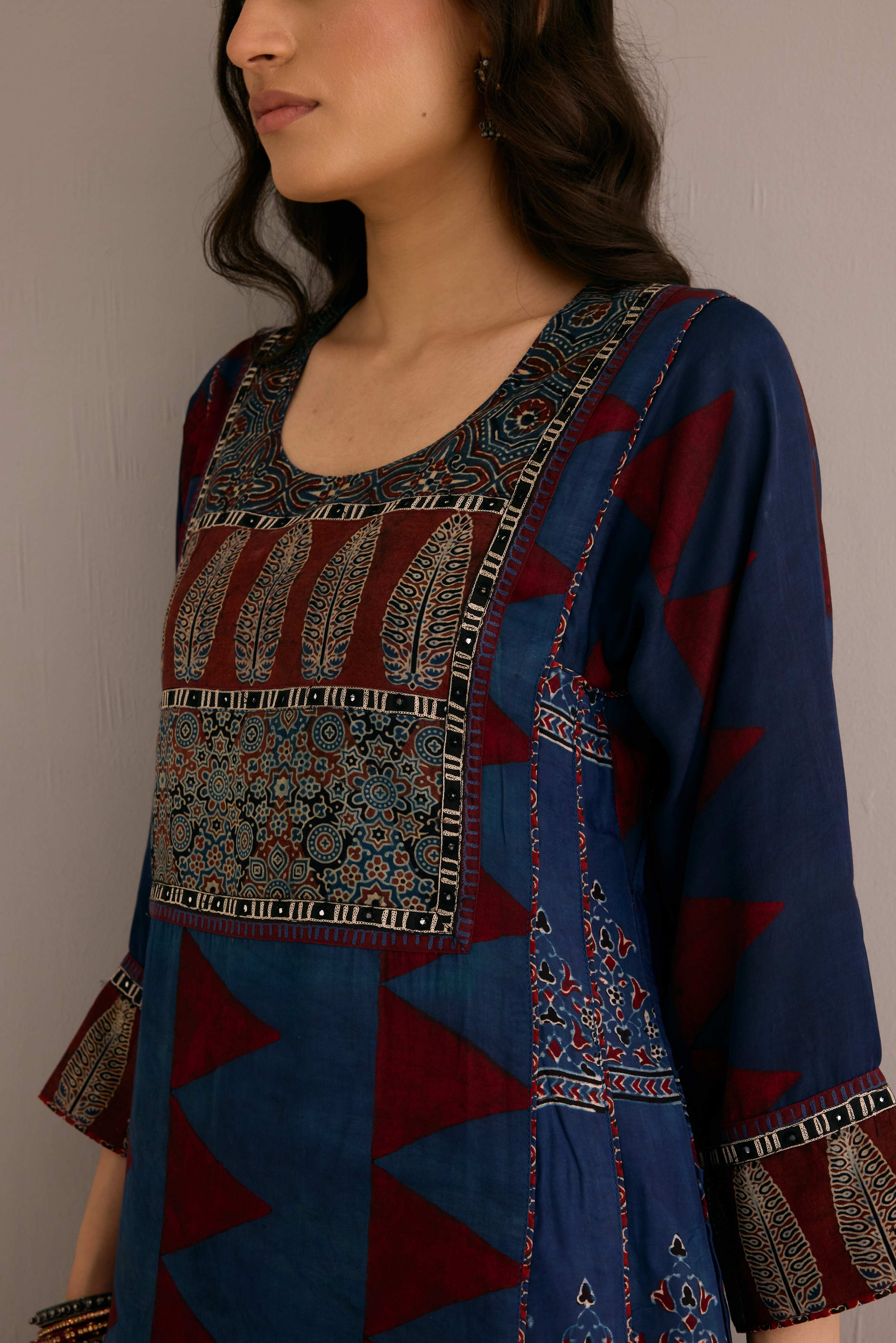 Tulsi Modal Silk Hand Block Printed Kurta Navy Blue