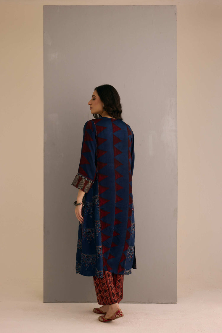 Tulsi Modal Silk Hand Block Printed Kurta Navy Blue