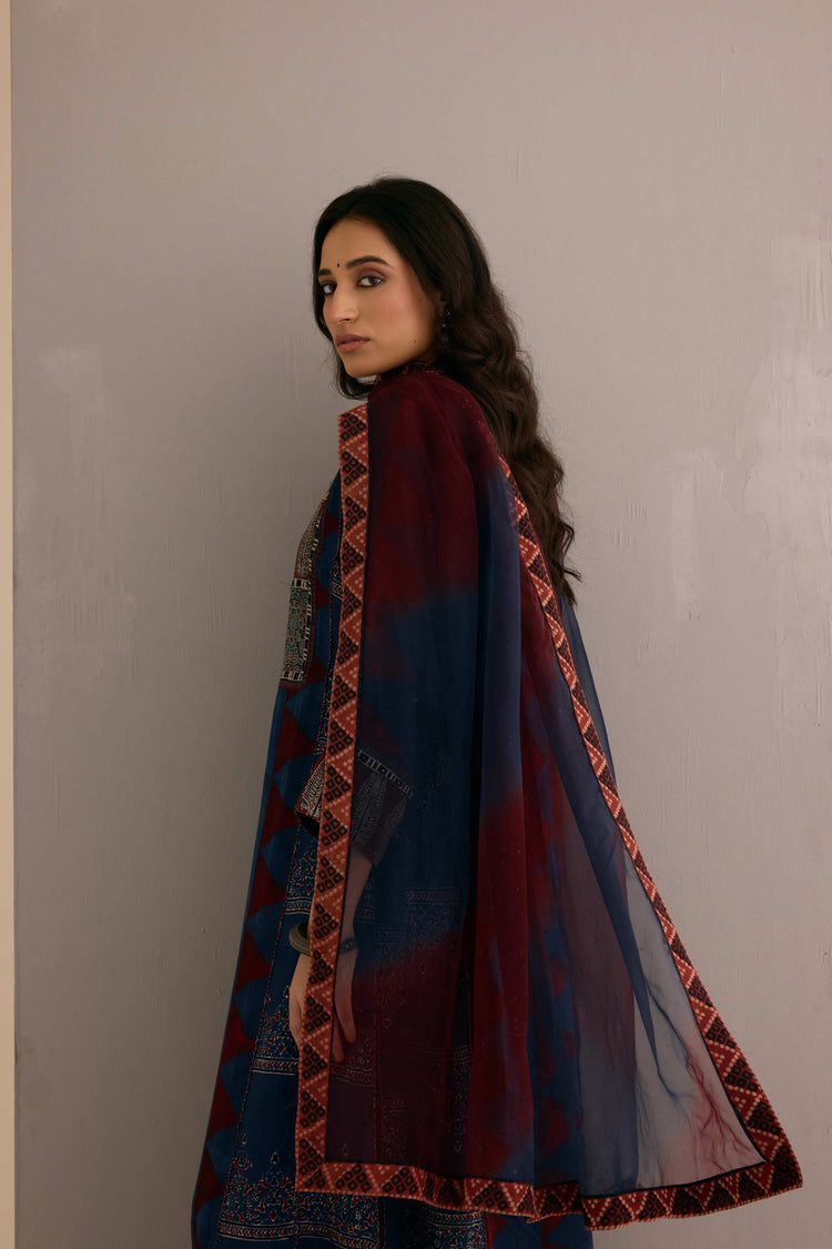Tulsi Modal Silk Hand Block Printed Kurta Navy Blue