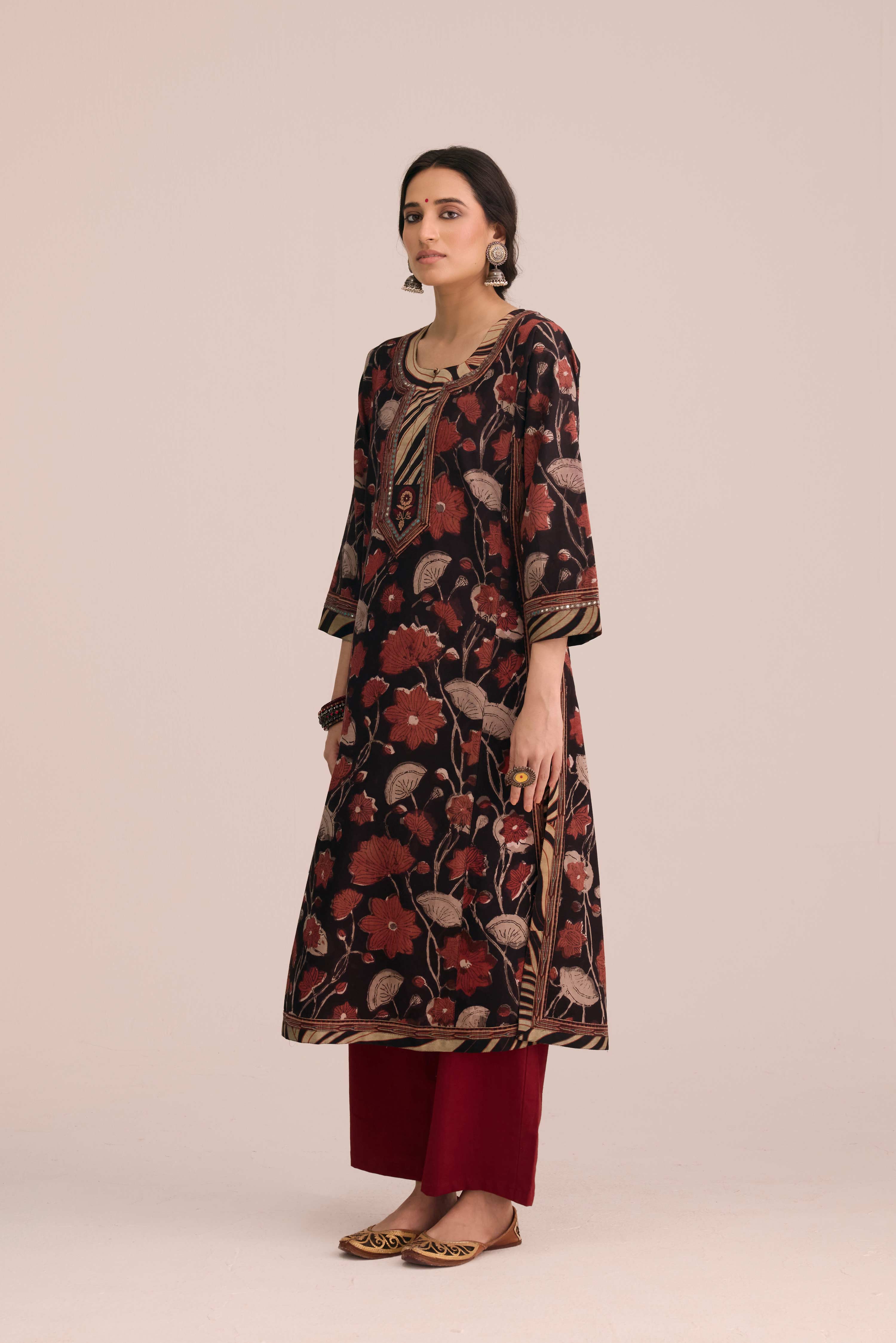 Anu Cotton Vanaspati Hand Block Printed Kurta Black