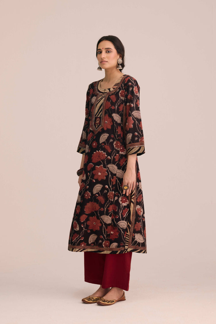 Anu Cotton Vanaspati Hand Block Printed Kurta Black