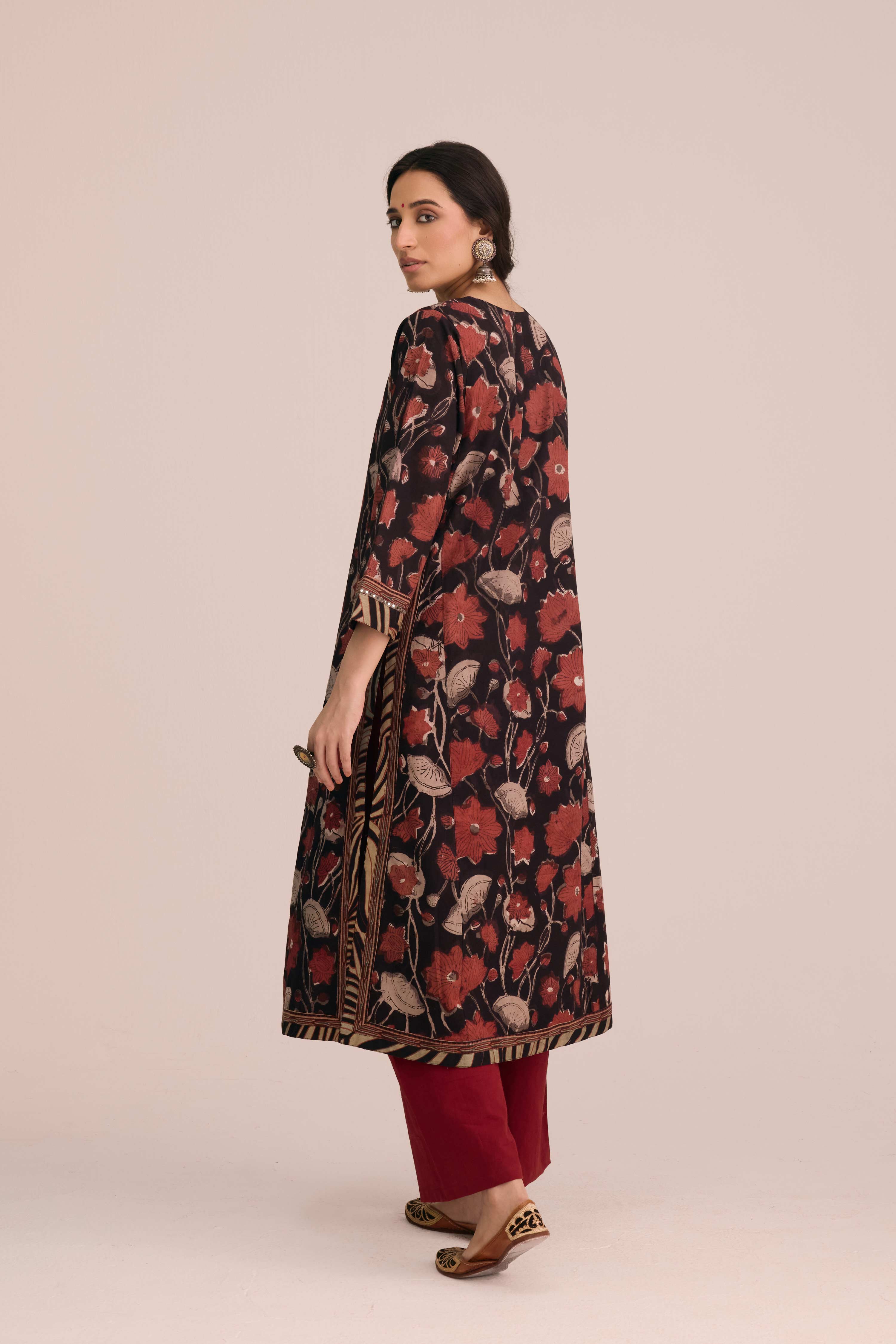 Anu Cotton Vanaspati Hand Block Printed Kurta Black