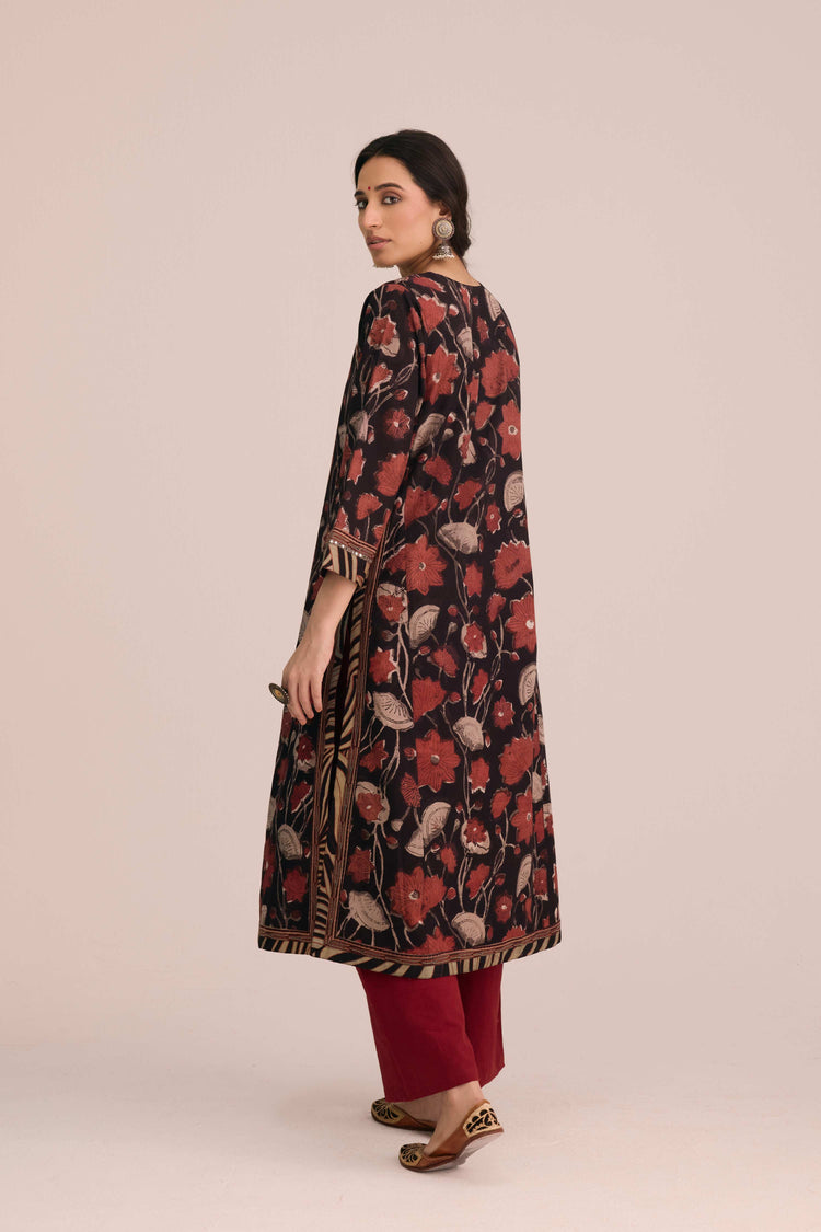 Anu Cotton Vanaspati Hand Block Printed Kurta Black