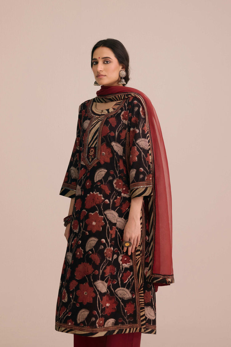 Anu Cotton Vanaspati Hand Block Printed Kurta Black