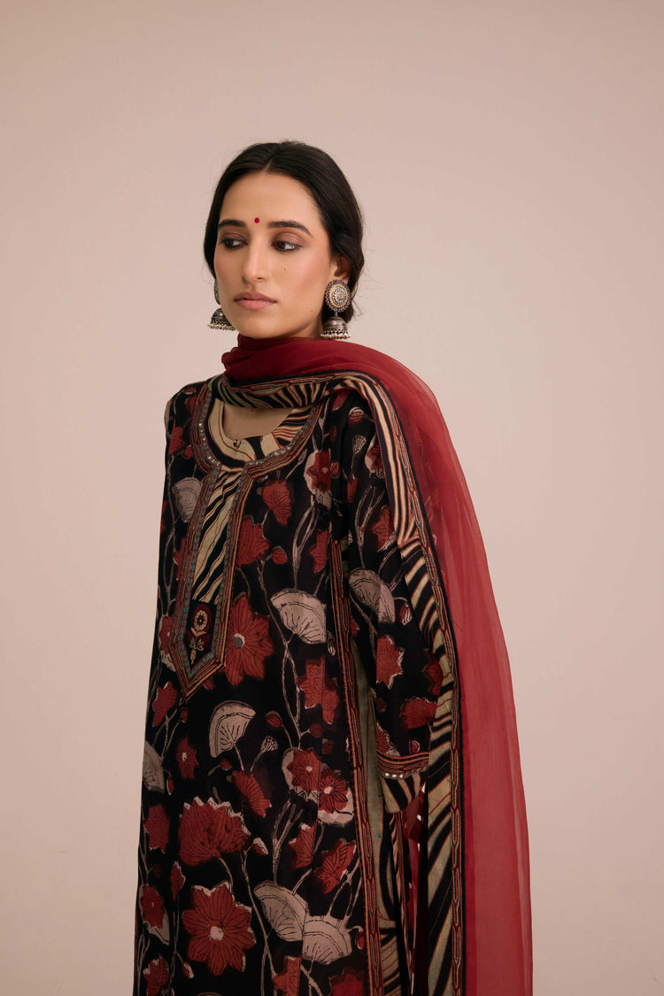 Anu Cotton Vanaspati Hand Block Printed Kurta Black