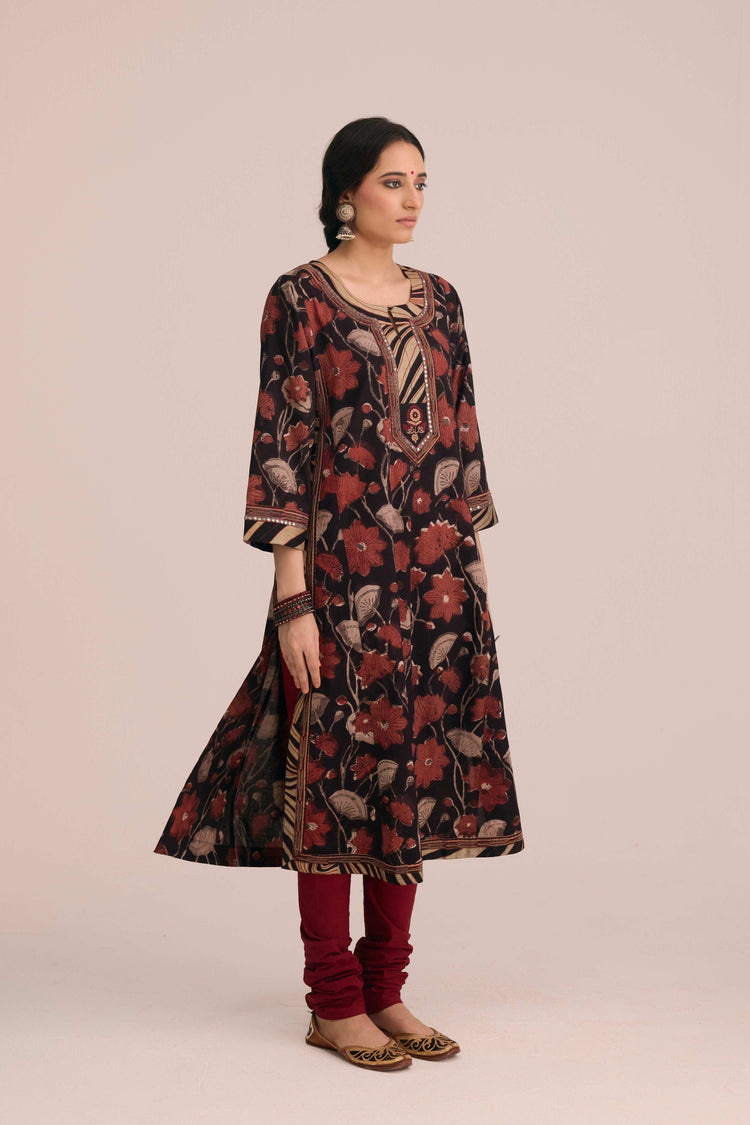 Anu Cotton Vanaspati Hand Block Printed Kurta Black