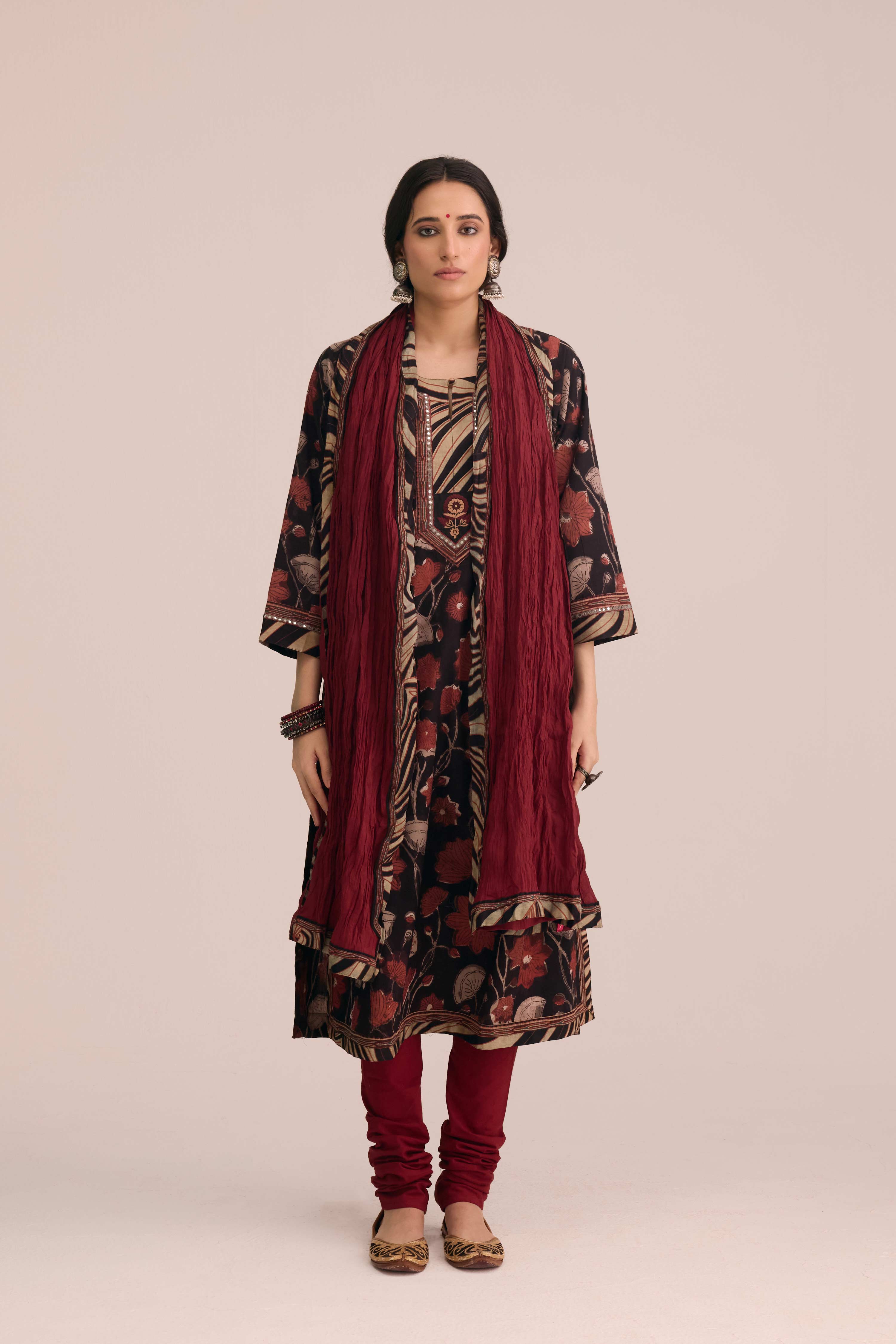Crinkled Cotton Dupatta Deep Maroon