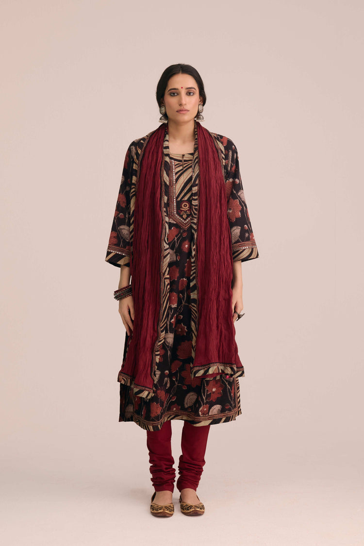 Crinkled Cotton Dupatta Deep Maroon