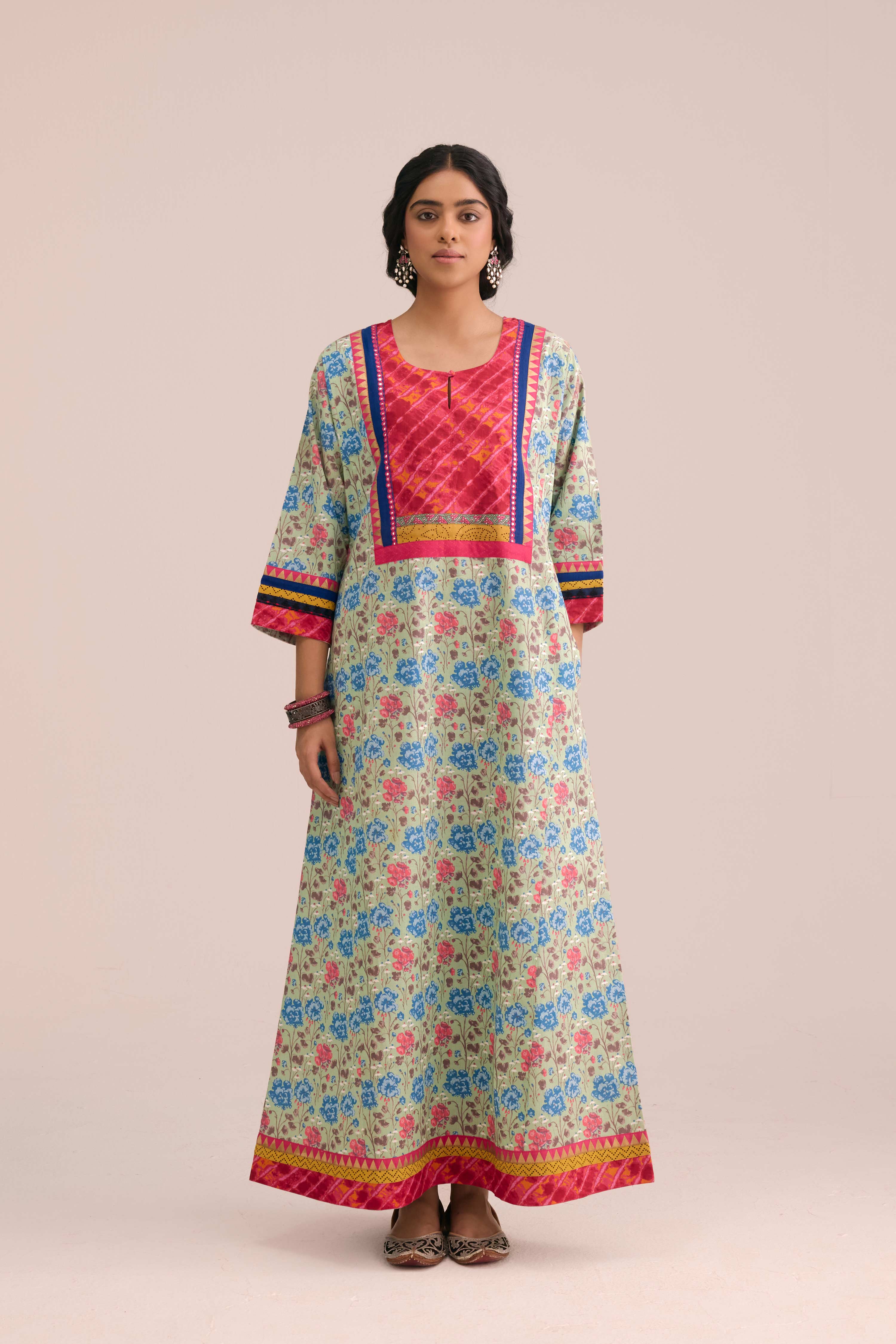 Rozana Cotton Slub Printed Caftan Red