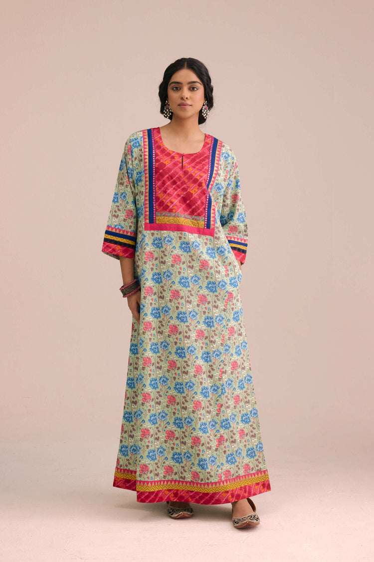 Rozana Cotton Slub Printed Caftan Red