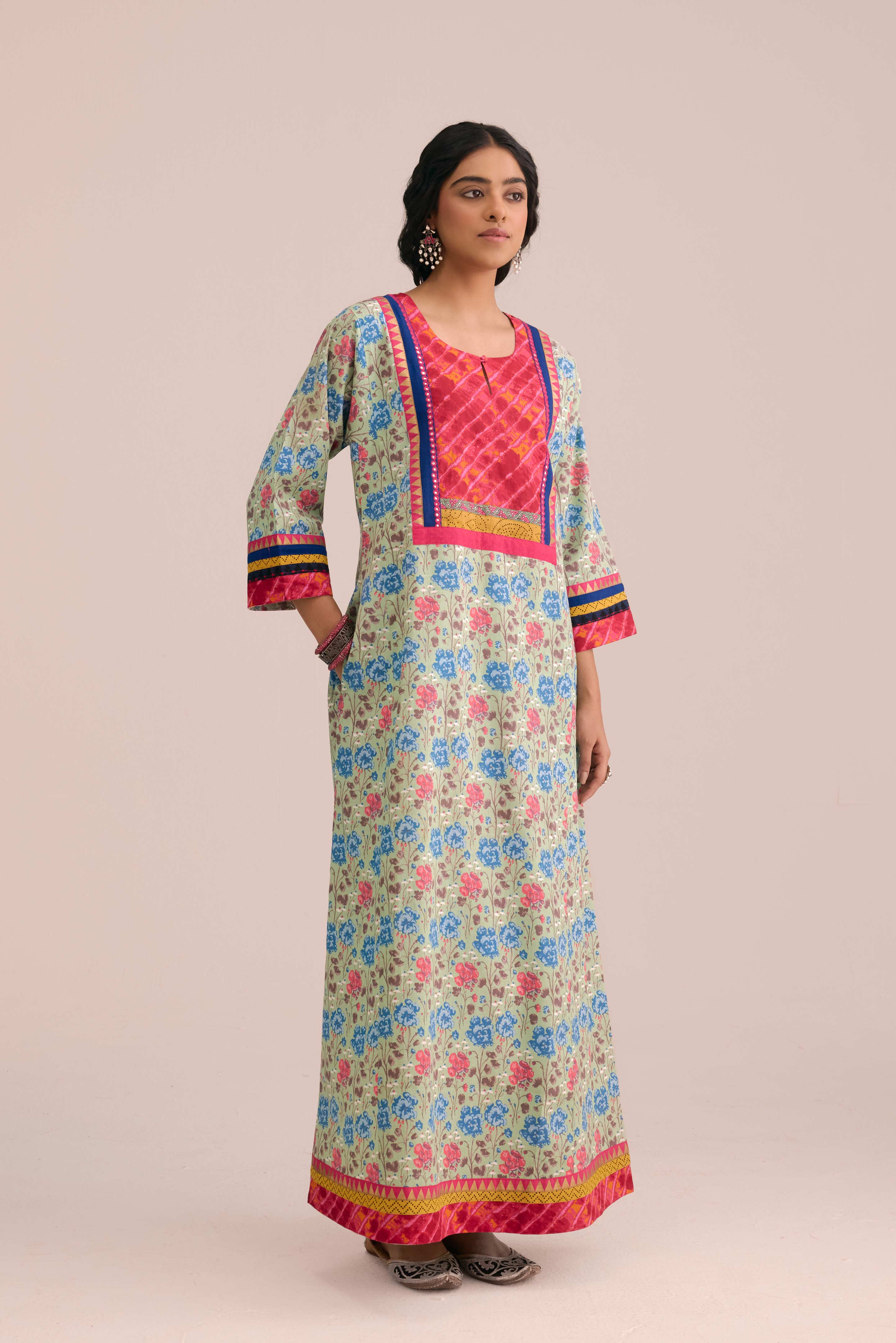Rozana Cotton Slub Printed Caftan Red