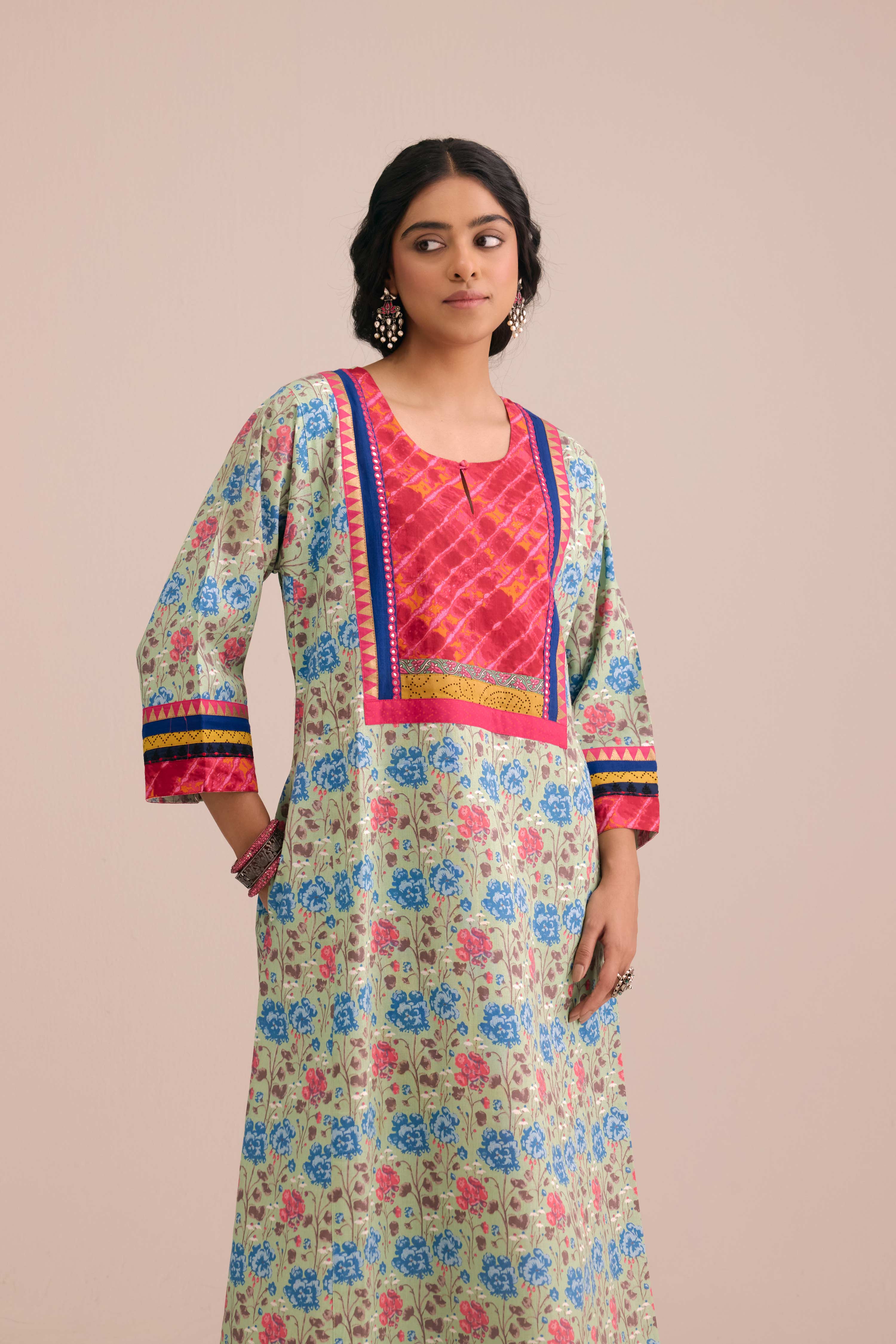 Rozana Cotton Slub Printed Caftan Red